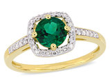 4/5 Carat (ctw) Lab Created Green Emerald Ring in 10K Yellow Gold with Diamonds 1/7 Carat (ctw)